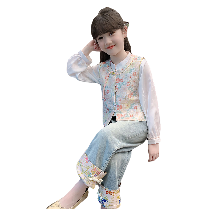 女童汉服2025新款秋装儿童洋气国风中式套装春秋款女孩古风三件套