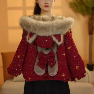 女童外套冬装2026新款儿童网红爆款闪闪过年毛毛衣小女孩冬季衣服