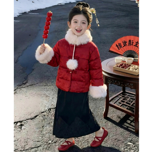 女童棉服2026新款冬装儿童洋气时髦爆款羽绒棉袄冬款女孩红色外套