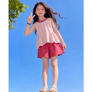 女童夏套装2026新款洋气儿童时髦条纹多巴胺两件套女孩夏季衣服潮