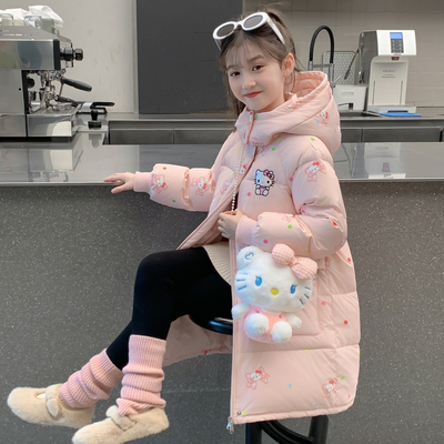 女童羽绒服冬季2025新款儿童洋气中长款90白鸭绒女孩爆款加厚外套
