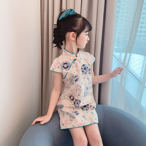 女童旗袍裙子2026新款夏装小女孩夏款汉服唐装儿童洋气碎花连衣裙 - 封面