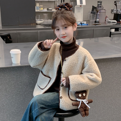 女童秋冬外套2025新款儿童洋气时髦超好看加厚羊羔毛上衣女孩冬装