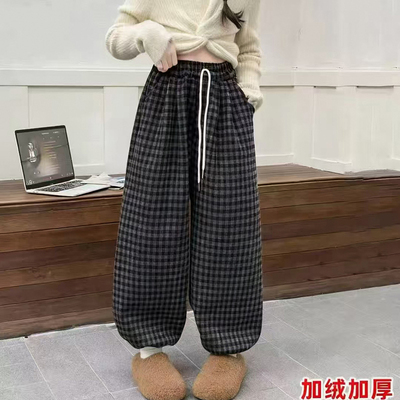 女童冬装裤子2025新款洋儿童韩版加厚格子灯笼裤小女孩冬季休闲裤