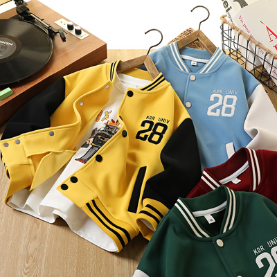 青岛童装工厂儿童百搭拼色棒球服