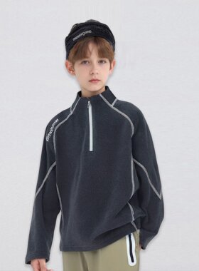 男童立领卫衣半拉链加绒加厚秋冬宽松休闲运动潮酷防风保暖中大童