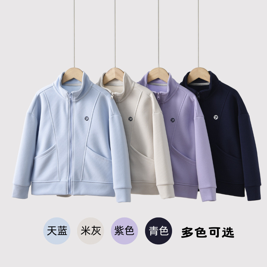 青岛童装工厂店儿童立领拼接外套图片