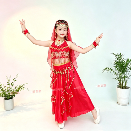 儿童印度舞演出服女童肚皮舞表演服六一少儿天竺民族新疆舞蹈服装