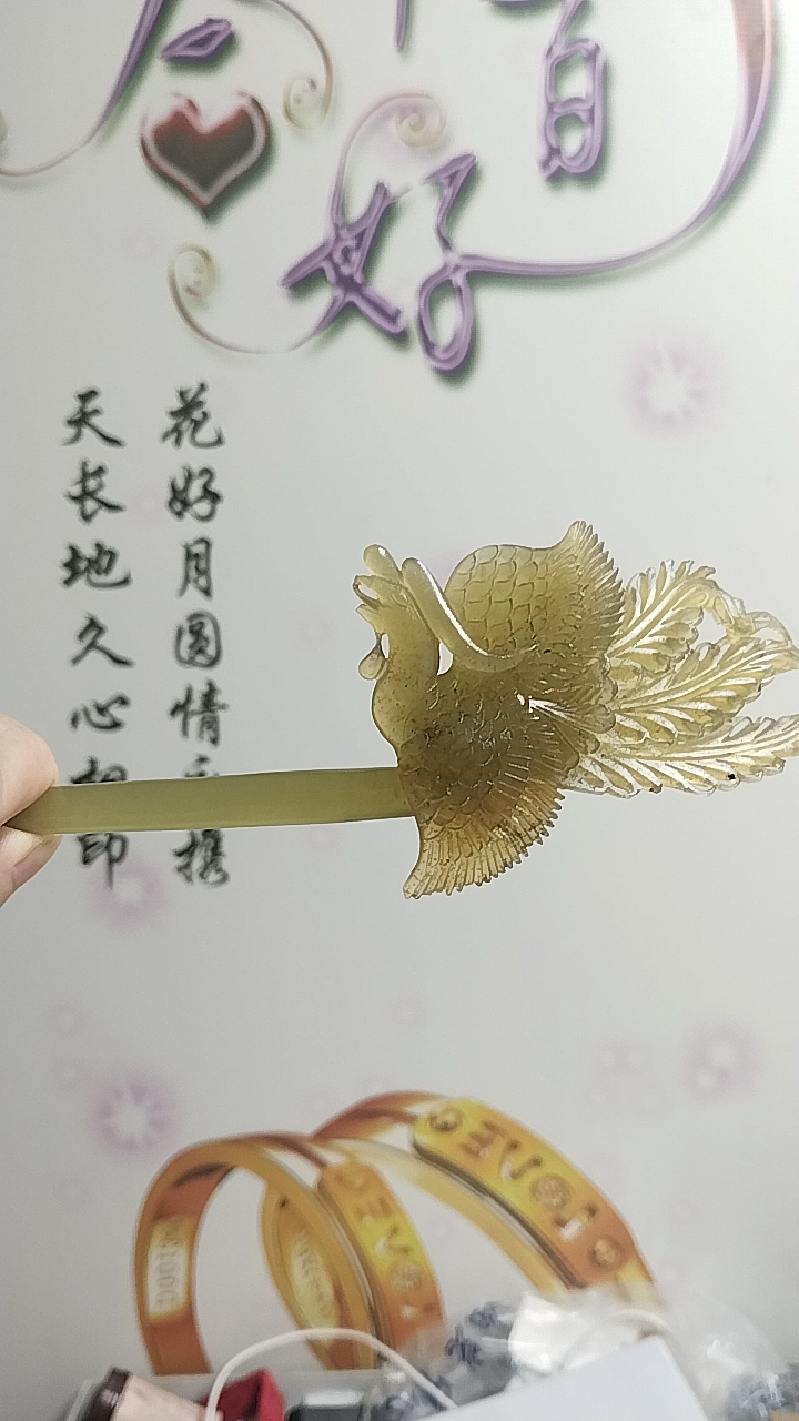 天然玉石纯手工雕刻凤凰发簪