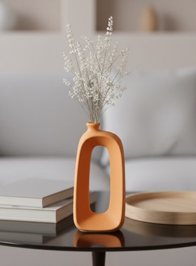 极简几何陶瓷花瓶橙色小花艺