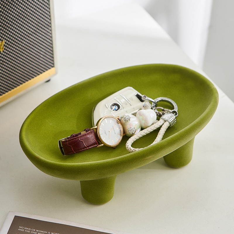 绿色磨砂小巧便携首饰收纳椭圆形