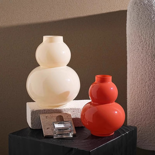 花瓶摆件客厅插花轻奢高级感复古玻璃葫芦中古风中式宋代美学红色