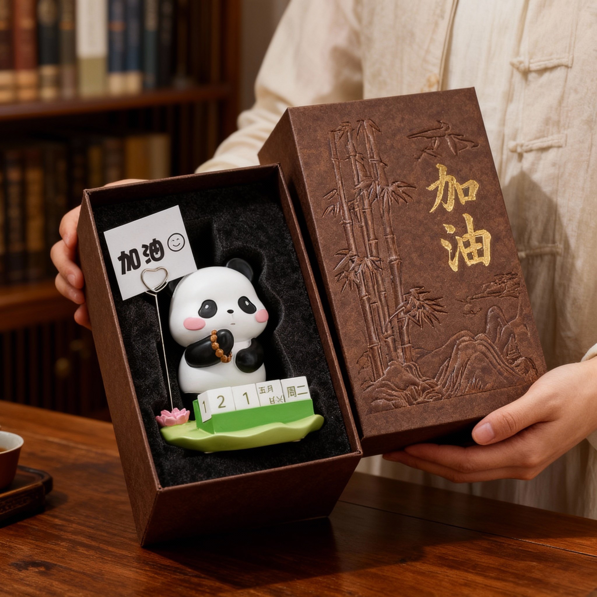 可爱熊猫桌面摆件树脂工艺