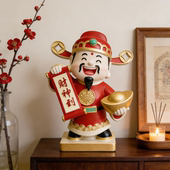 国潮财神爷摆件树脂工艺品中式 家居客厅装 饰品桌面招财