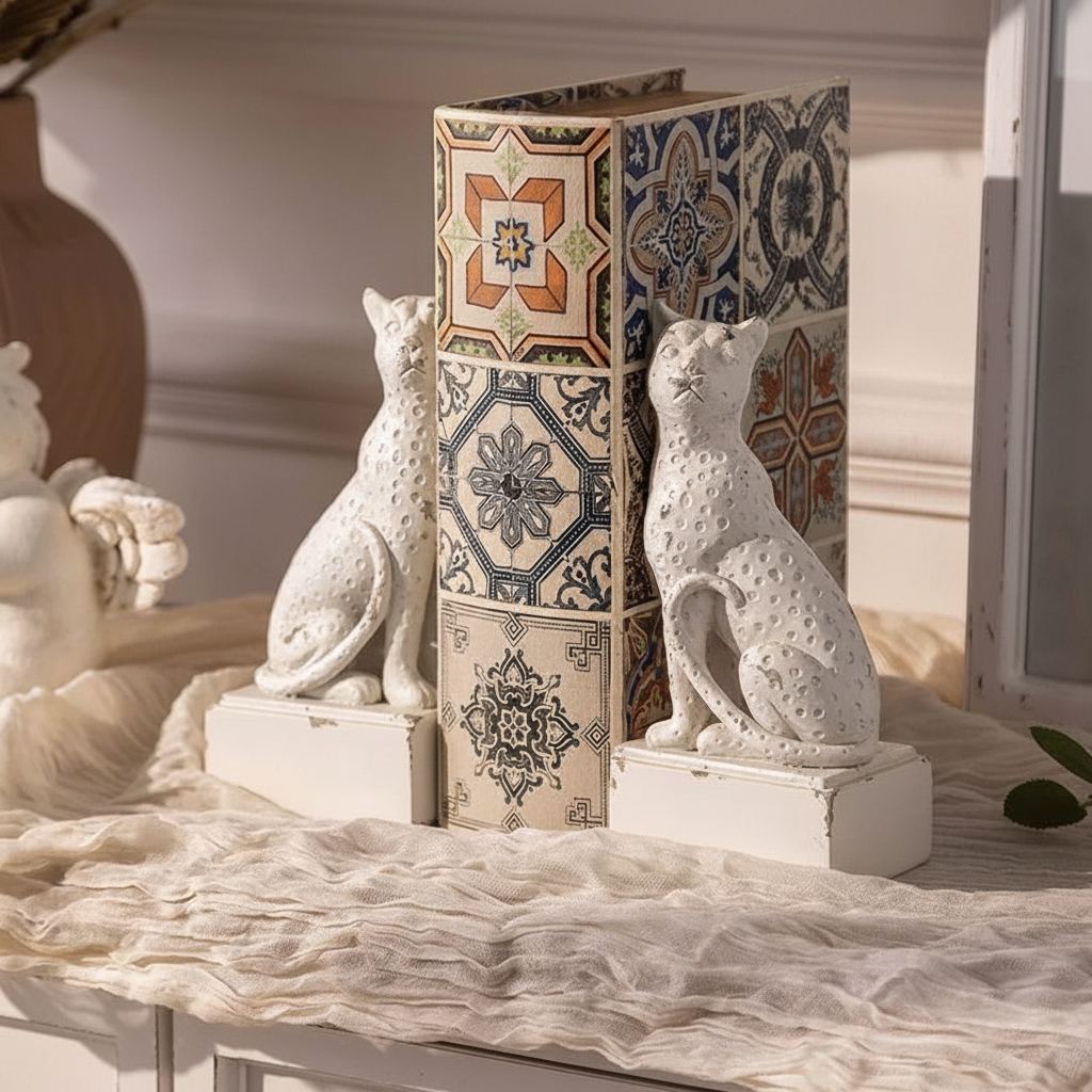 复古怀旧豹纹书挡树脂桌面摆件