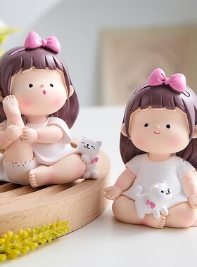 可爱小女孩猫咪毛绒摆件