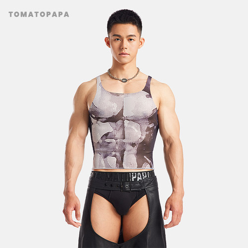 TOMATOPAPA打底背心外穿美式运动修身弹力健身无袖细肩训练男上衣