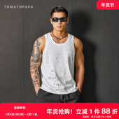 TOMATOPAPA烧花镂空极简宽肩背心2025文艺质感夏季 内搭无袖 运动衣