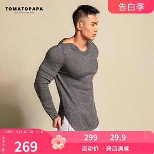 TOMATOPAPA 领口拉链设计 欧美原创毛衣男 保暖打底羊毛衫 针织衫