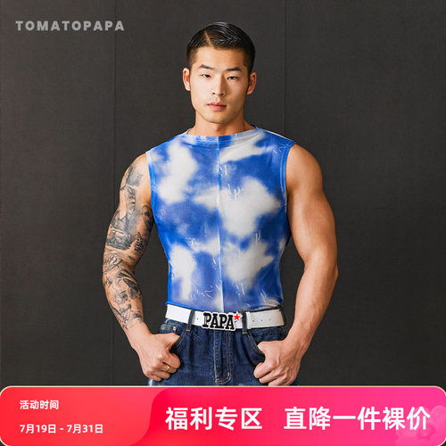 TOMATOPAPA背心2025夏季男士跑步无袖透气健身运动圆领弹力薄款