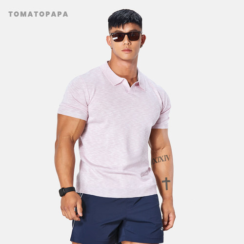 TOMATOPAPA翻领POLO衫男短袖简约运动休闲修身透气针织高弹收口袖