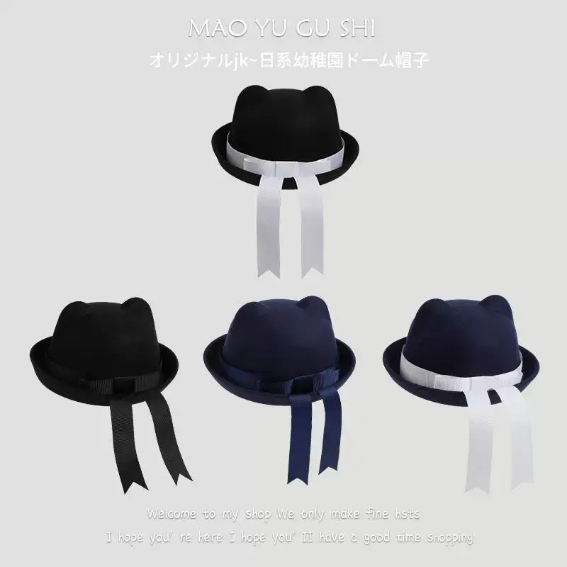 水手服帽子日系小圆顶帽jk制服蝴蝶结飘带帽学院风幼稚园日系礼帽