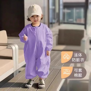 宝宝爬爬服春秋季婴儿纯棉连体罩衣儿童户外爬行服薄款全身防脏女