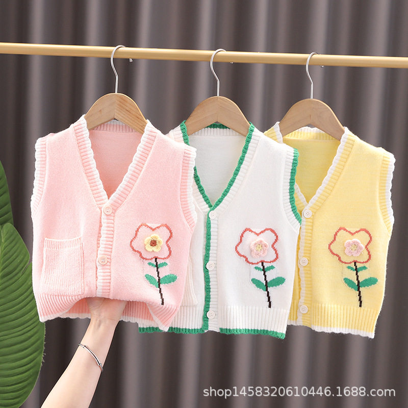 童装春秋新款儿童开衫马夹女童内穿背心洋气针织马甲宝宝毛衣外穿