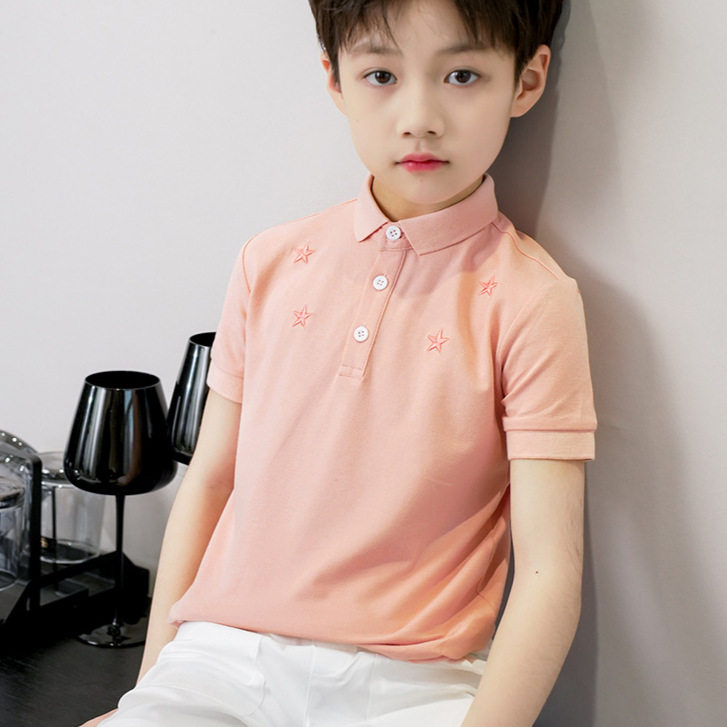 新款粉色polo星星刺绣款 男童纯棉短袖翻领T恤衫 潮流珠地棉
