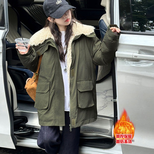 女童秋冬款加绒外套2025新款儿童冬季派克服大童女孩冬装保暖棉服