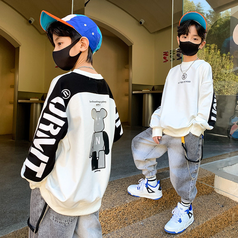 男童卫衣新款时髦炸街男孩秋季薄款卫衣儿童长袖t恤加绒冬装上衣