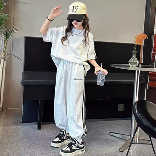 女童运动套装夏季2025新款大童女孩薄款夏装儿童白色半袖两件套潮