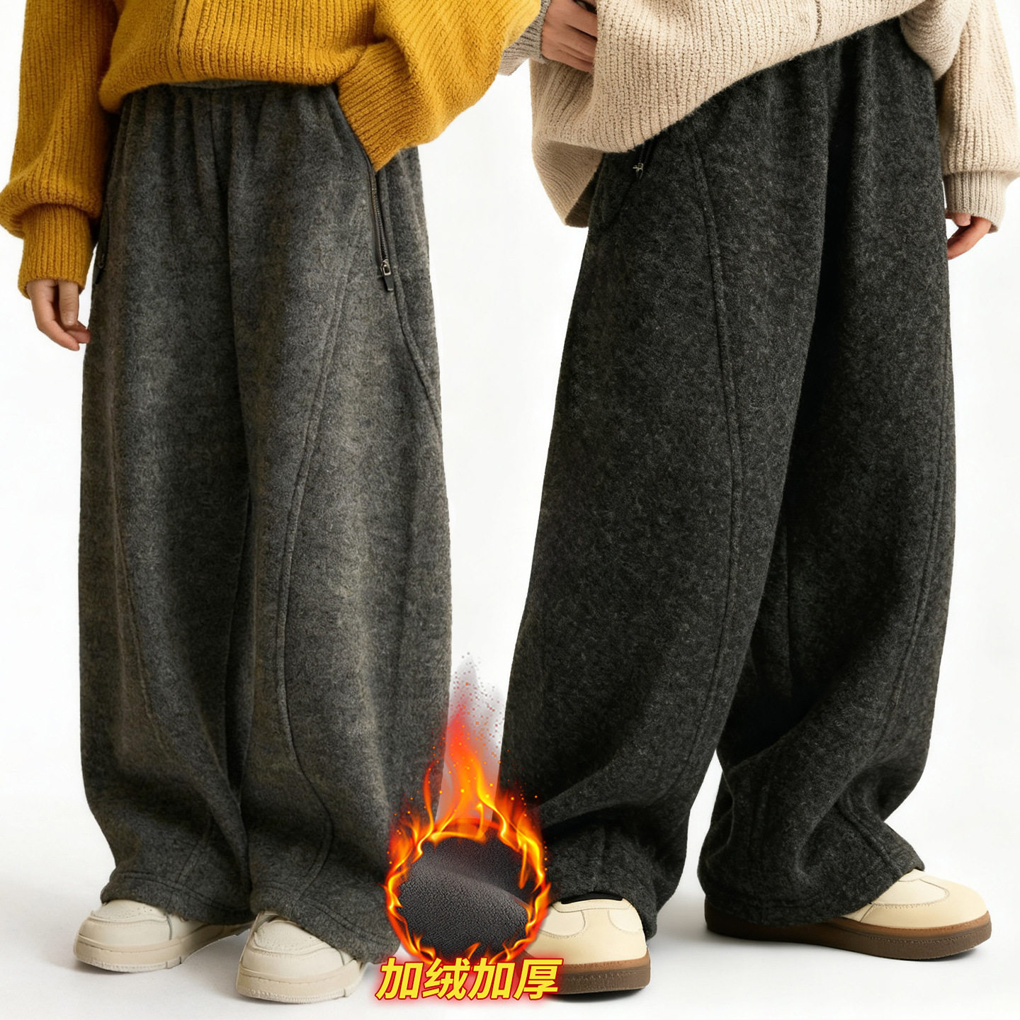 女童加绒裤子2025新款超好看羊绒阔腿裤初中生中大童弯刀卫裤冬季