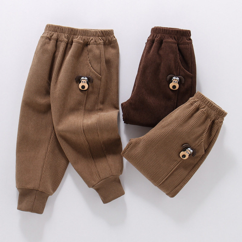 男童春秋款条绒裤洋气春季男宝宝休闲裤卡通狗儿童男童外穿裤子潮