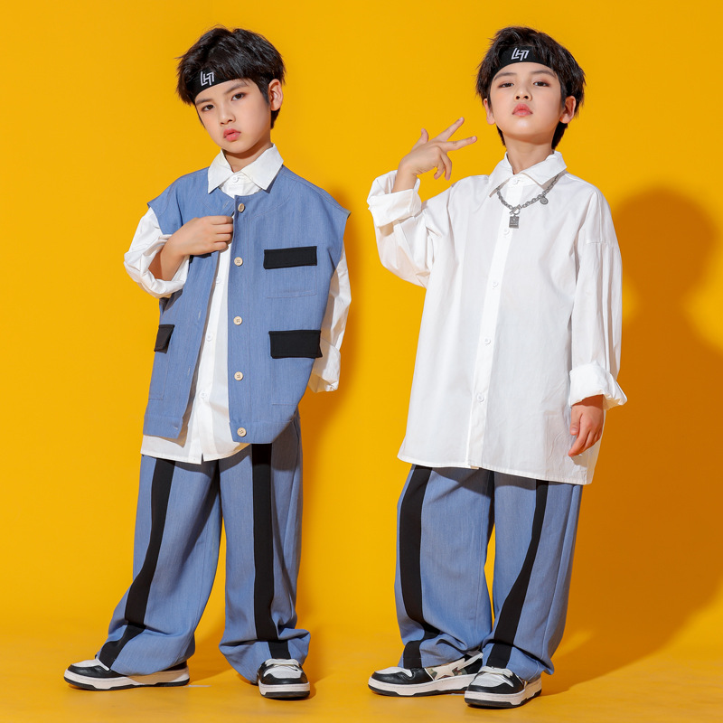 街舞儿童潮服男童演出服嘻哈衬衫马甲西装小学生运动会服装开幕式