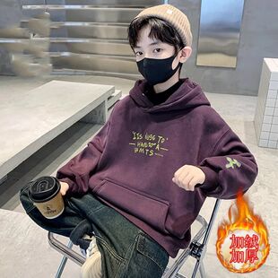男童加绒卫衣2025新款中大童秋冬款韩版洋气儿童冬季上衣一体绒潮