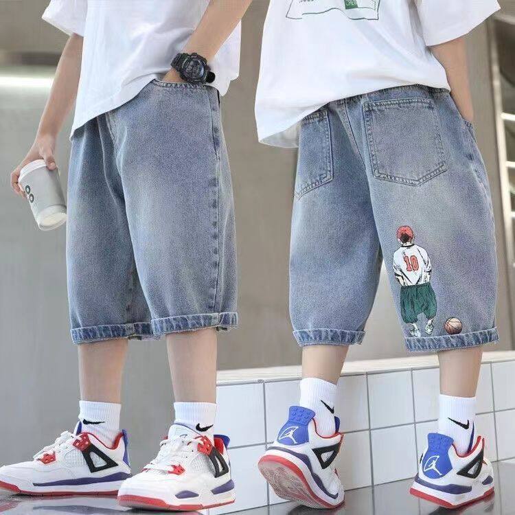 男童短裤牛仔裤过膝七分裤薄款中大童男孩夏季外穿宽松帅气中裤潮