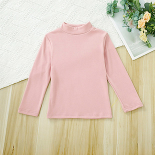 童装儿童半高领打底衫男童女童春秋冬季长袖德绒粉色内搭宝宝上衣