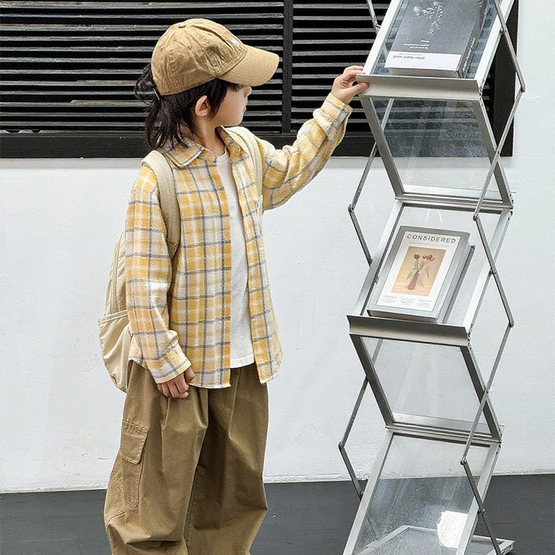 男童衬衫长袖春秋款2026新款中大童帅气时髦上衣男孩休闲衬衣纯棉