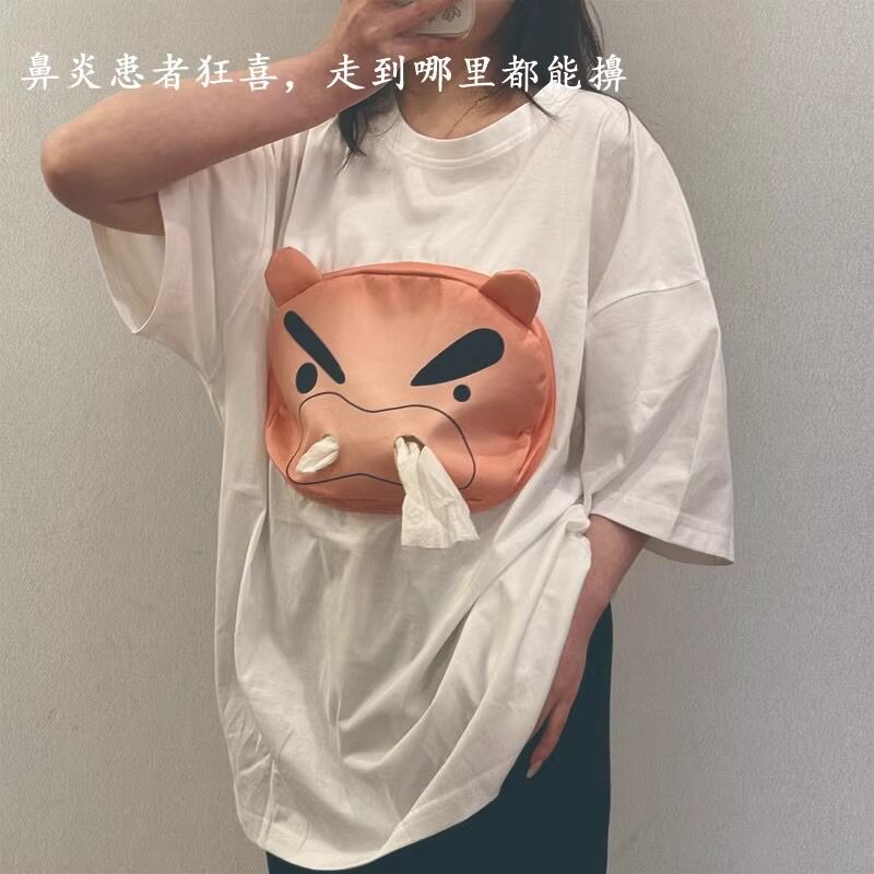 创意搞怪卡通可爱抽纸衣服亲子装夏季新款宽松左门卫表情情侣短袖