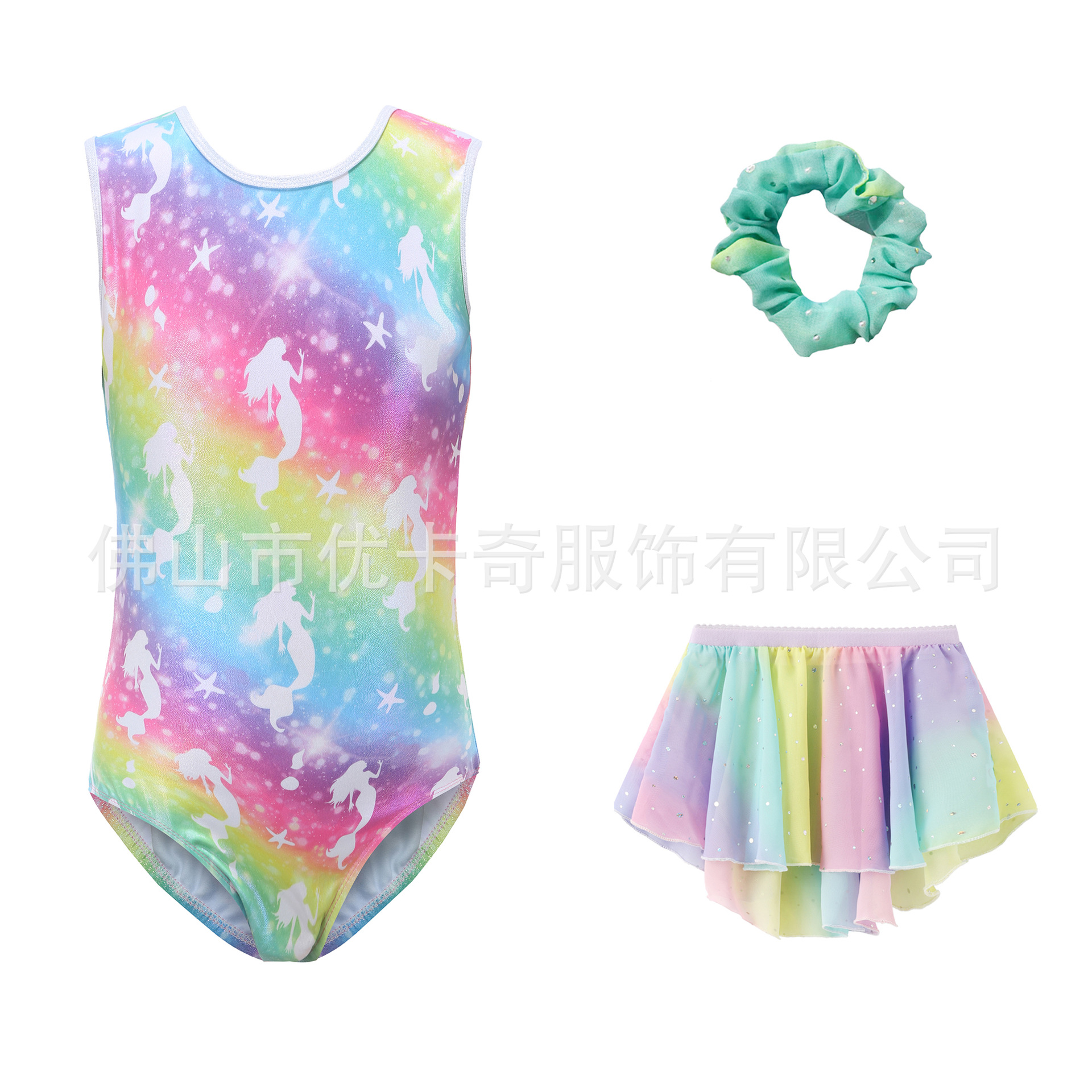 现货儿童体操服彩虹女童芭蕾舞练功服纱裙头花中国舞考级服舞蹈服