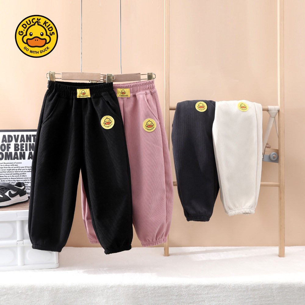 小黄鸭儿童加绒裤秋冬女童休闲裤男童运动裤中小童一体绒裤子春秋