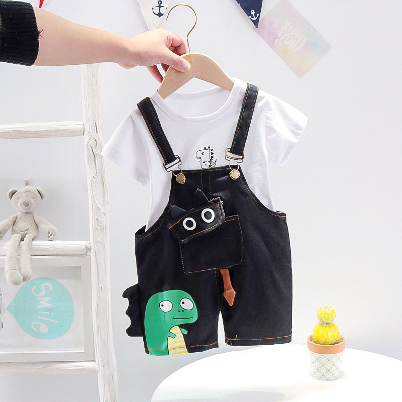 1男童牛仔背带裤套装2男宝短袖两件套3小童夏天衣服帅气潮童装4岁