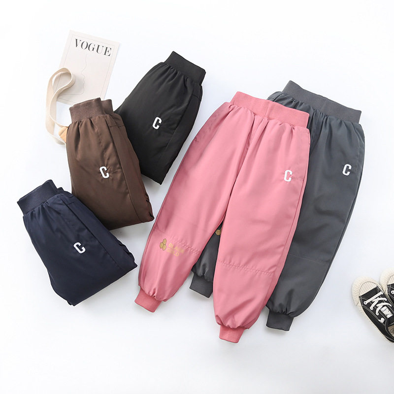 儿童羽丝绒丝裤男童女童加厚宝宝中大童外穿韩版小童工装裤子冬季