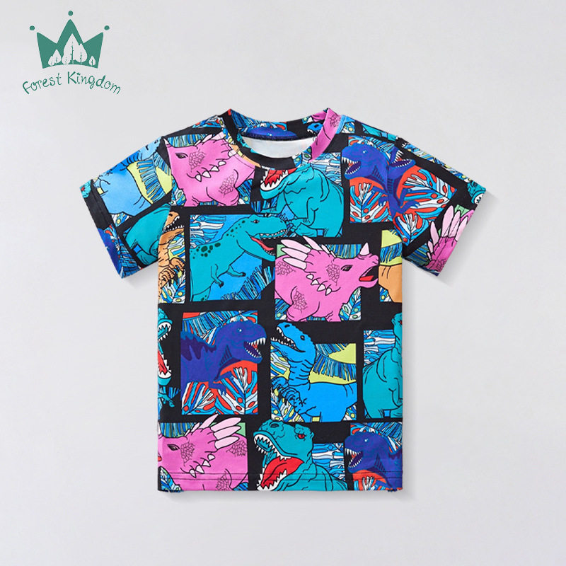 2025年夏季新款儿童卡通恐龙短袖T恤男女童时尚潮流短袖上衣服装
