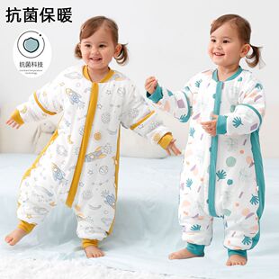 婴儿睡袋秋冬夹棉婴幼儿a类纯棉宝宝睡衣儿童分腿防踢被加厚冬季