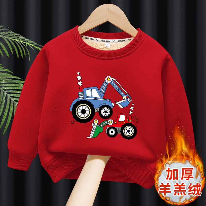 男童卫衣加绒秋冬季儿童卫衣2026新款上衣宝宝加厚保暖外套小汽车