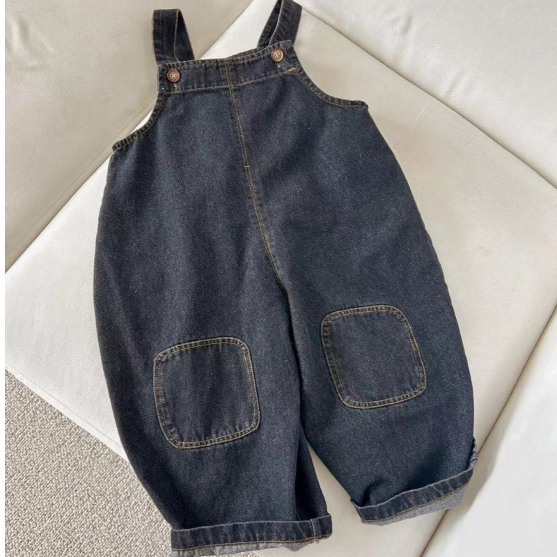 儿童牛仔背带裤2025春秋新款复古中性水洗裤韩版男女宝宽松休闲裤