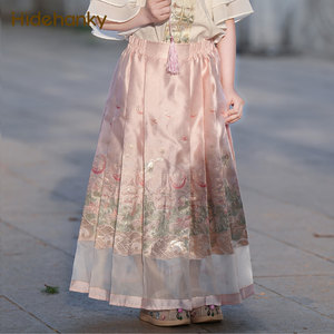 丢手绢原创满庭芳女童马面裙新中式中国风古装粉色半身裙女宝汉服