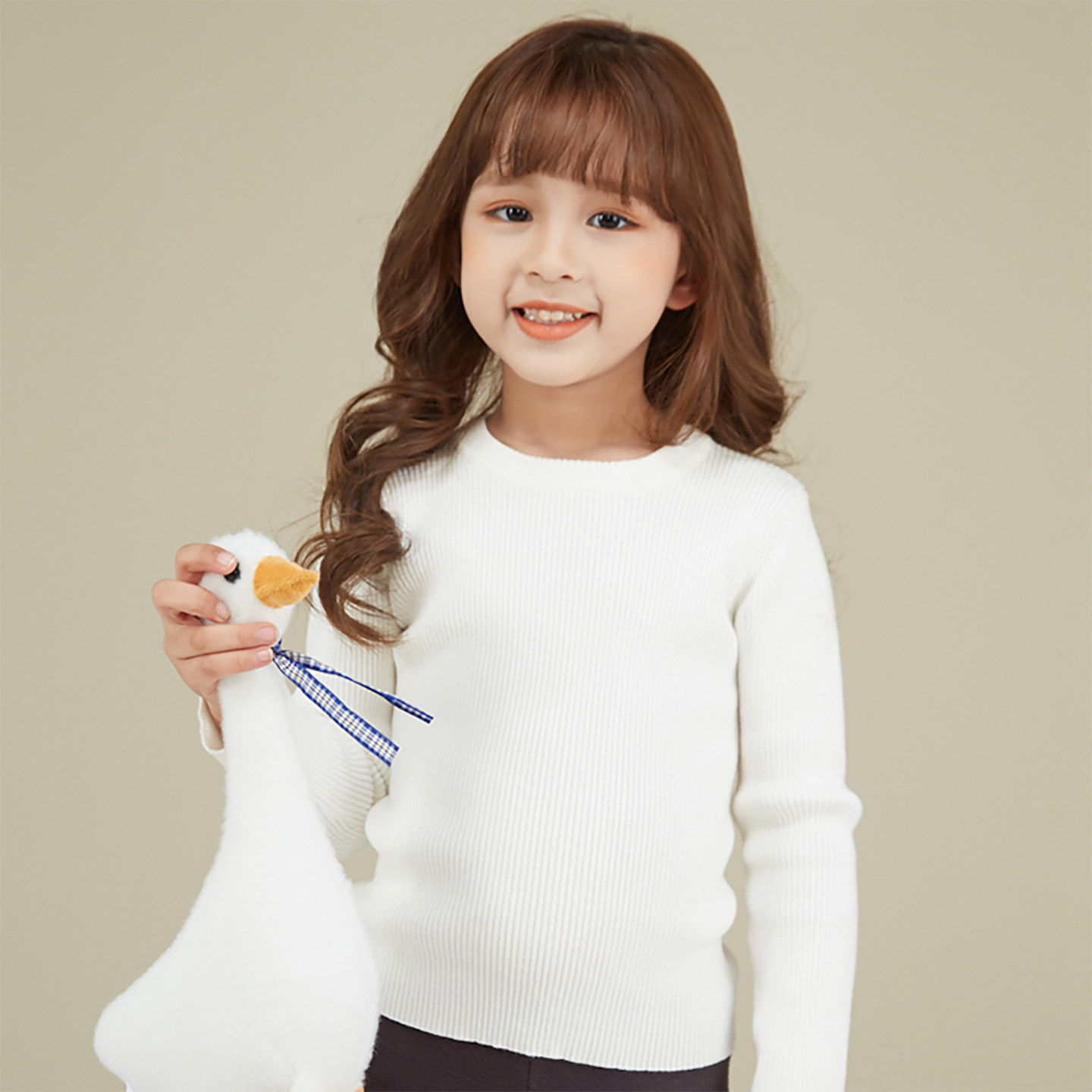 100%全棉女童针织衫圆领高弹力打底衫女宝宝内搭毛衣儿童纯棉上衣